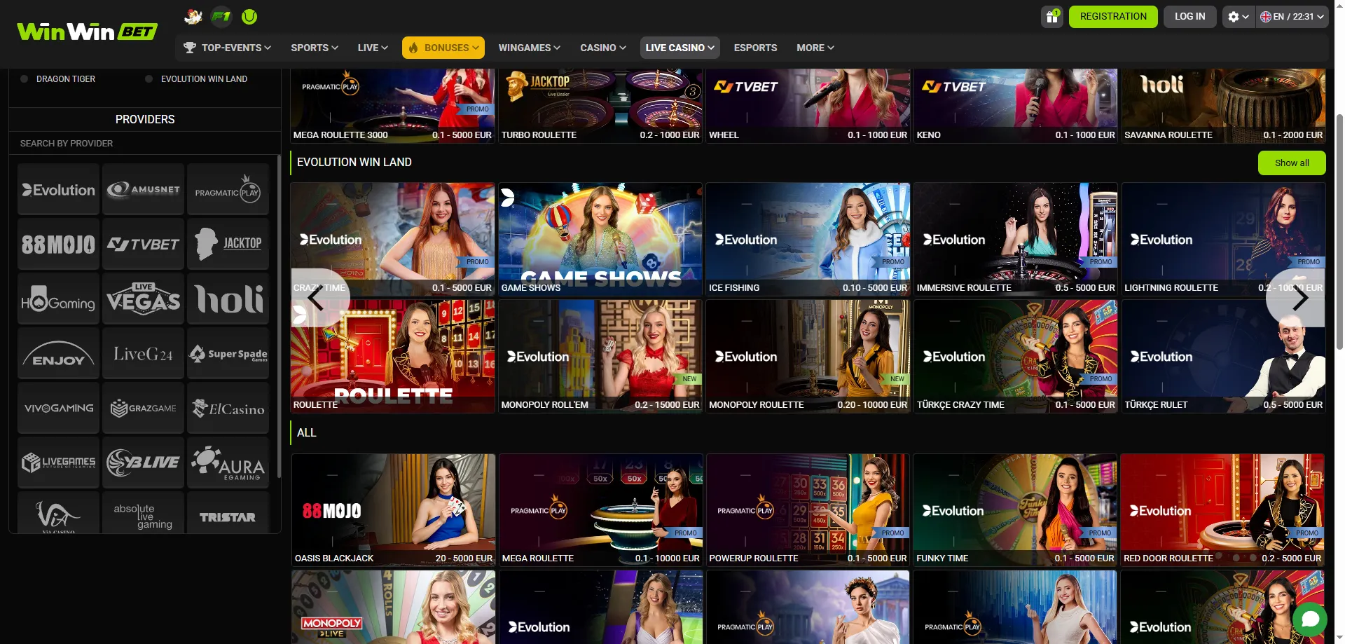 Casino en direct WinWin Bet &mdash; tables live avec croupiers professionnels